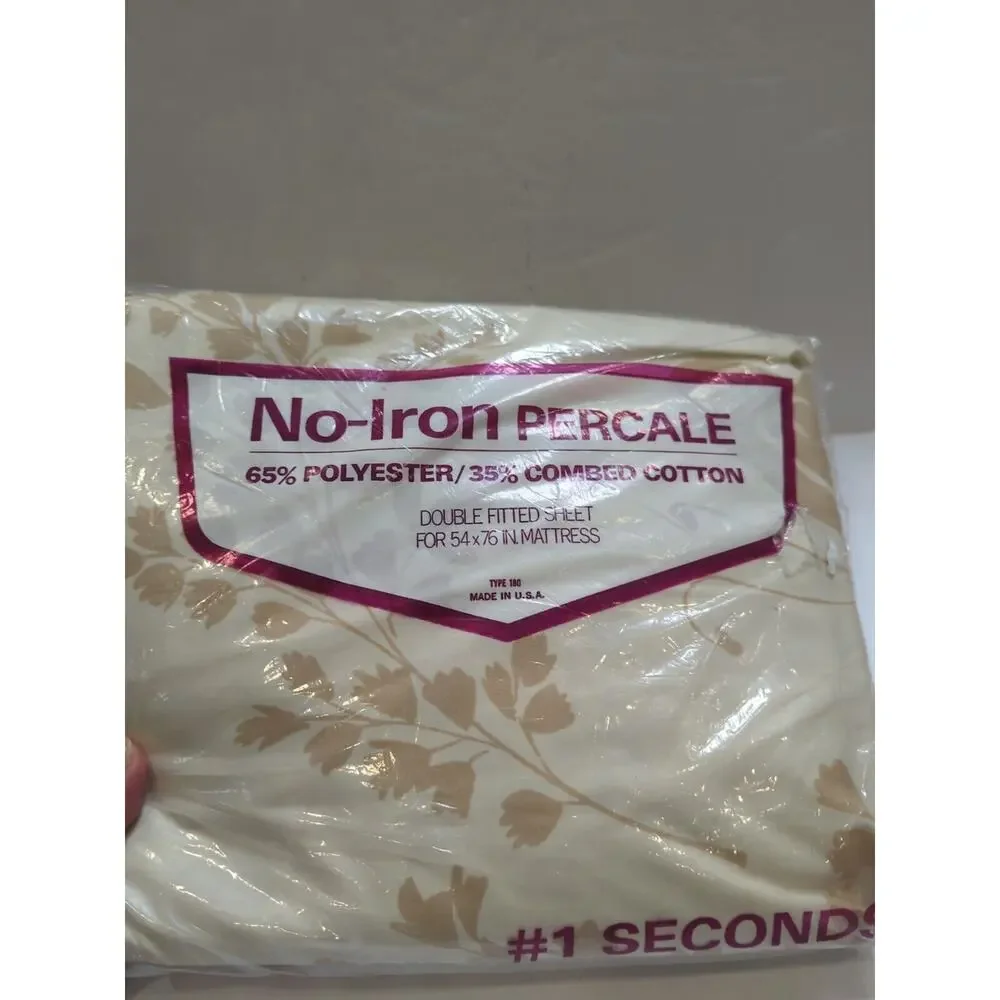 MID CENTURY NO IRON PERCALE DOUBLE FITTED SHEET WITH WHITE BUTTERFLY 54 X 76 IN.